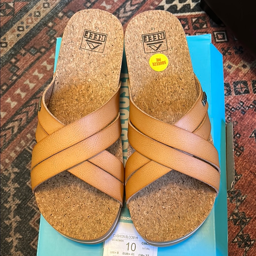 Reef Brown Cushion Bloom Hi Platform Cork Slide Sandals